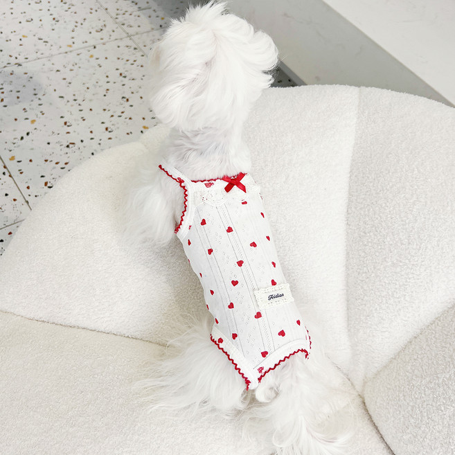 칠시 강아지 스윗하트 레이스 나시, 레드, 1개