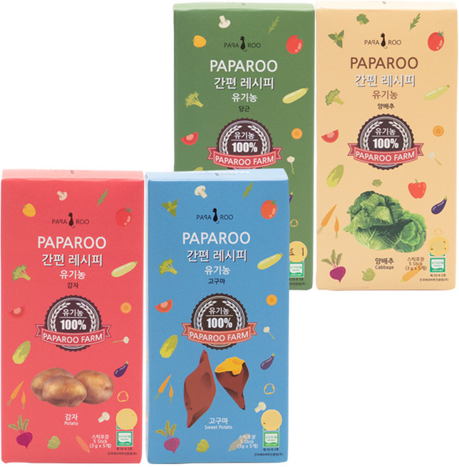 파파루 간편레시피 유기농 야채가루 분말이유식 고운입자 4종 세트, 감자, 고구마, 당근, 양배추, 1세트