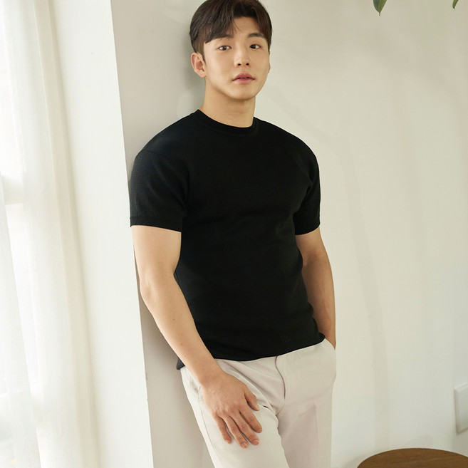 핵쿨남 남성용 아이스 쿨링 머슬핏 반팔 라운드 니트 티셔츠