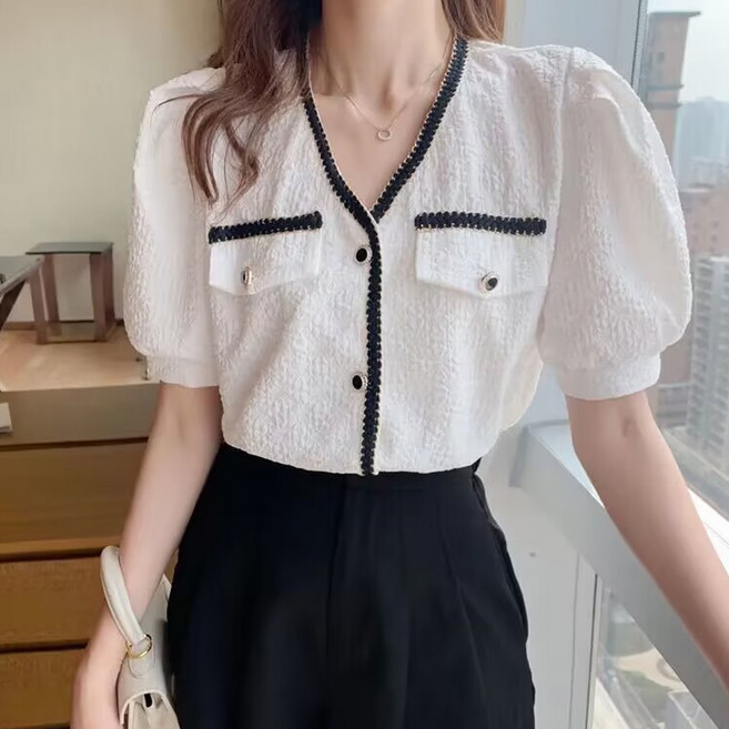 Moirbella 女款撞色短袖襯衫 O263-0103