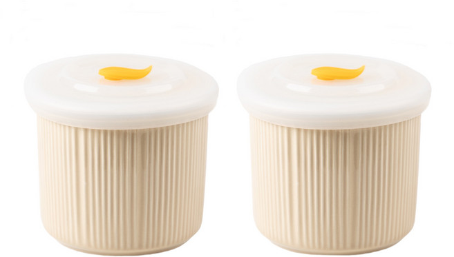 인콕 국내 제조 도자기 이유식 용기, 베이지, 2개, 250ml