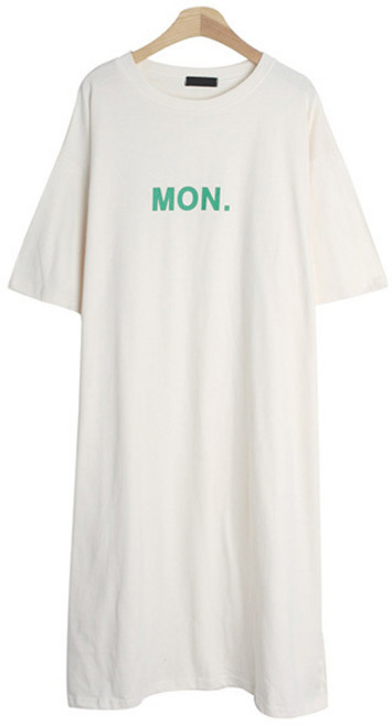 티탁 여성용 루즈핏 라운드넥 프린팅 트임 코튼 반팔 롱 원피스 TTCC04