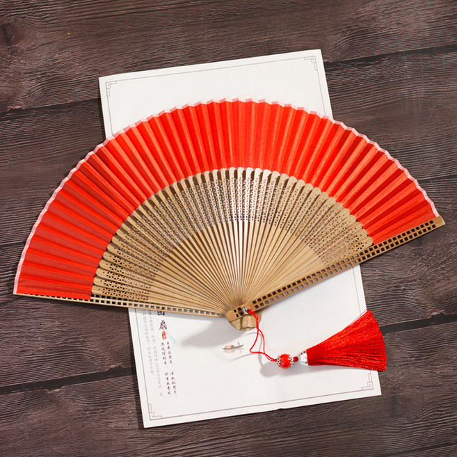 마켓피아 다용도 전통 휴대용 접이식 부채, 마작 뼈 레드, 1개