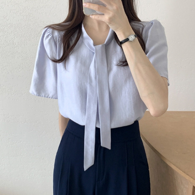 PEONIST OL風領巾領短袖襯衫