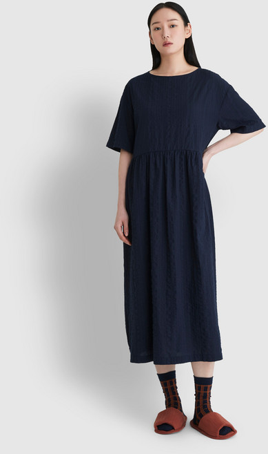 JAJU 여성용 레이온 코튼 시어서커 루즈핏 파자마 원피스