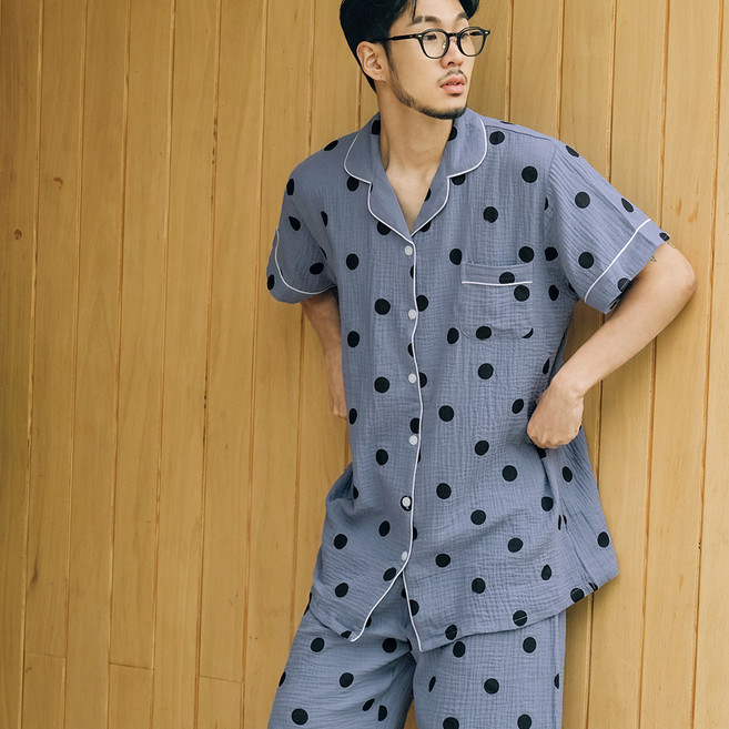 파란 빅도트 요루면 반팔 잠옷세트