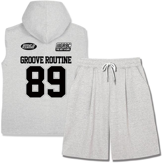 일루소 특양면 리핏루틴89 오버핏 민소매 후드티 버뮤다 원턱 트레이닝 반바지 상하의 세트