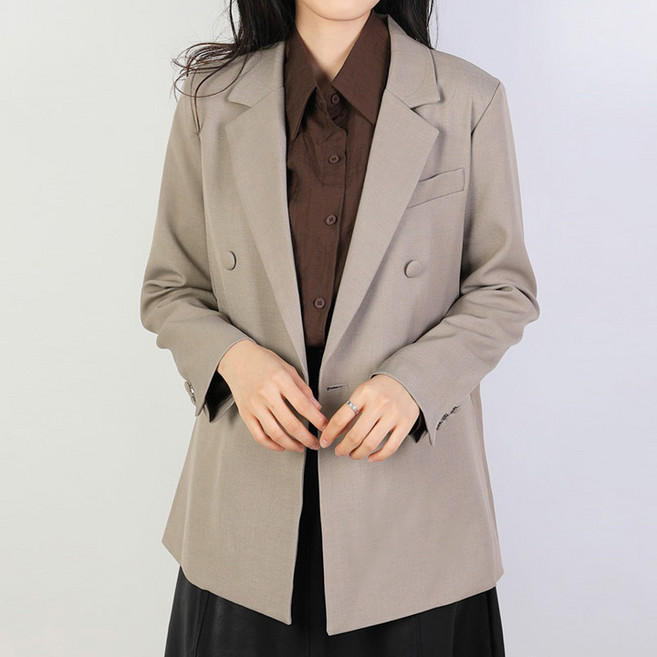 퀸이즈 여성용 클래식 더블 버튼 포인트 자켓
