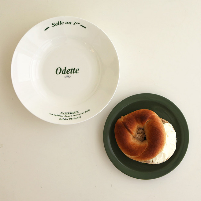 이우아여사 오데뜨 레터링 파스타 접시 + 그린 플레이트 세트, 1세트, 2종, 혼합색상