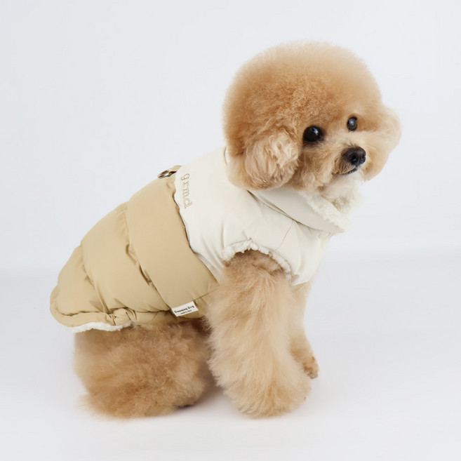 그루밍독 반려동물 스노우베어 하네스 양면 패딩, 베이지, 1개