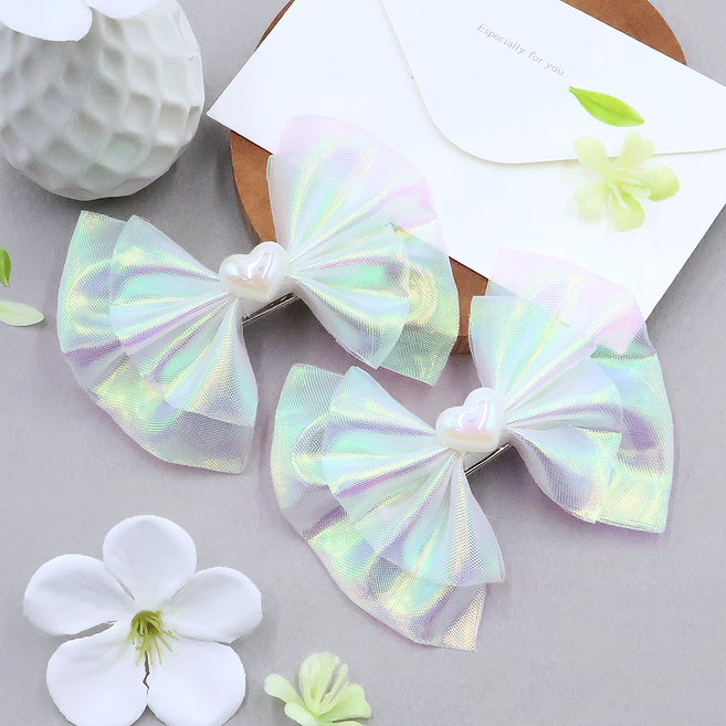 주)비단길 하트루 오로라 리본 집게핀 2p