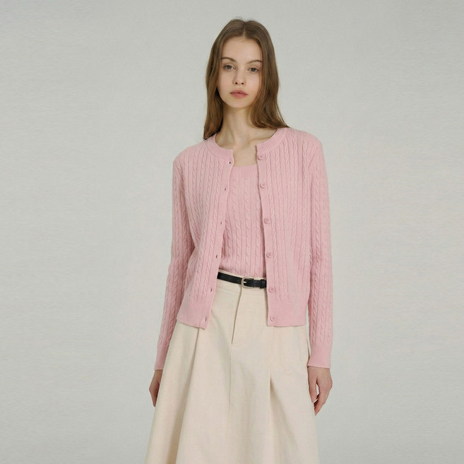 에이비플러스 여성용 꽈배기 나시 + 가디건 니트 투피스 세트 LSA5MY37