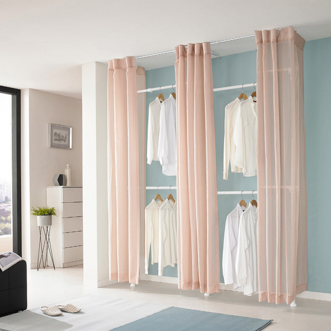 이지온 수납 철제 시스템 설치형 드레스룸 커튼 행거 EO-S314, 핑크