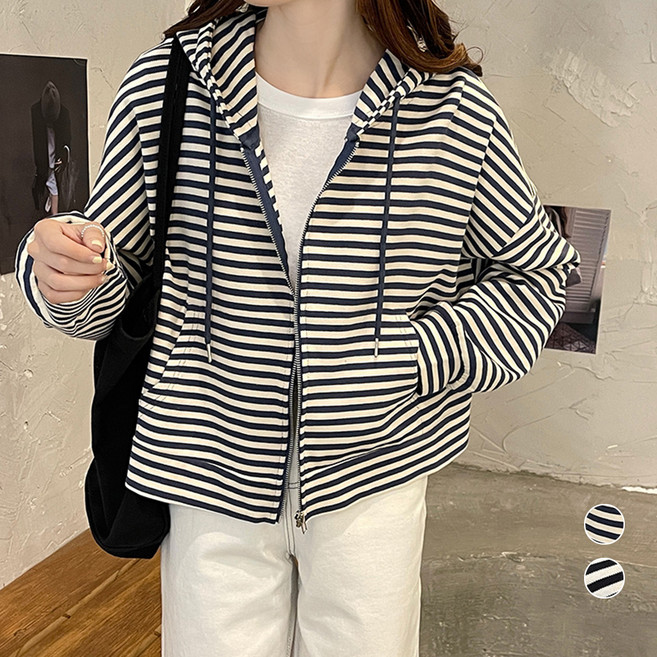 Elsso 條紋連帽拉鍊外套