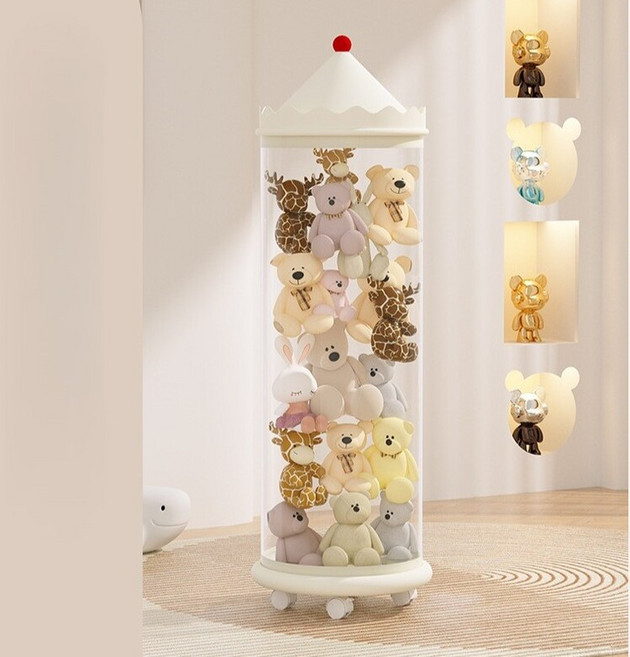 BenF Home 移動式圓筒娃娃收納整理架 105cm, 1個, 透明