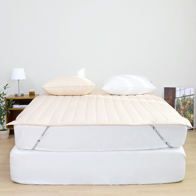 스누즈 클래식 순면 60수 워싱 고정밴딩 침대패드, 베이지