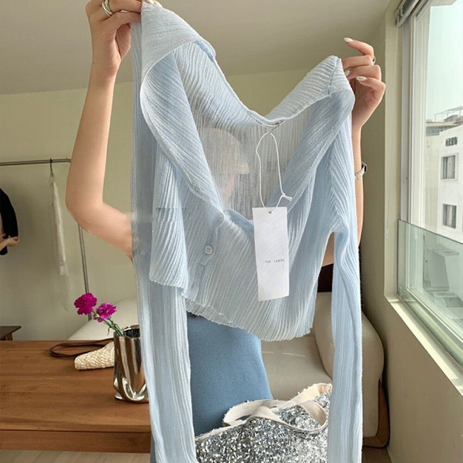 구디프 여성용 얇고 시원한 루즈핏 숄형 니트 가디건