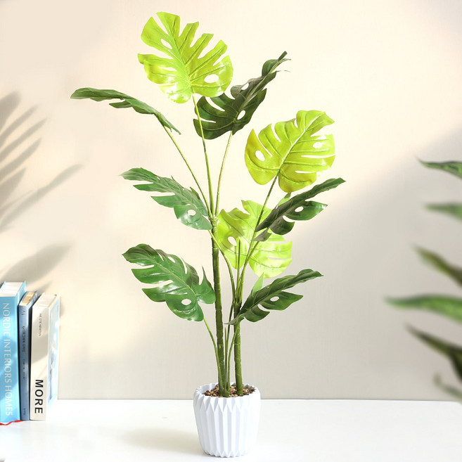 morningscent 화이트팟 관엽조화 화분 01 몬스테라, 혼합색상, 1개