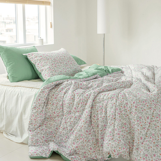 BAZAAR MZ 高級雙面水洗薄被, 綠色花朵
