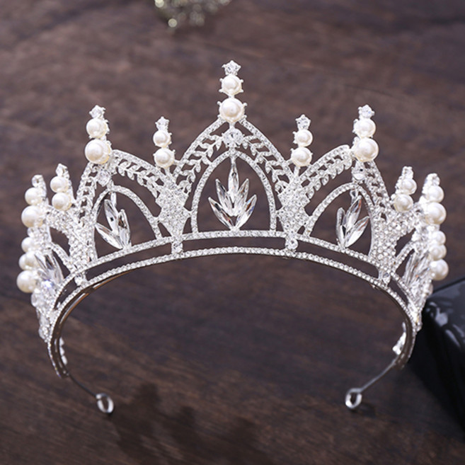 루나글램 셀프웨딩 팰러스 펄 앤 크리스탈 크라운 H1297, 실버화이트, 1개