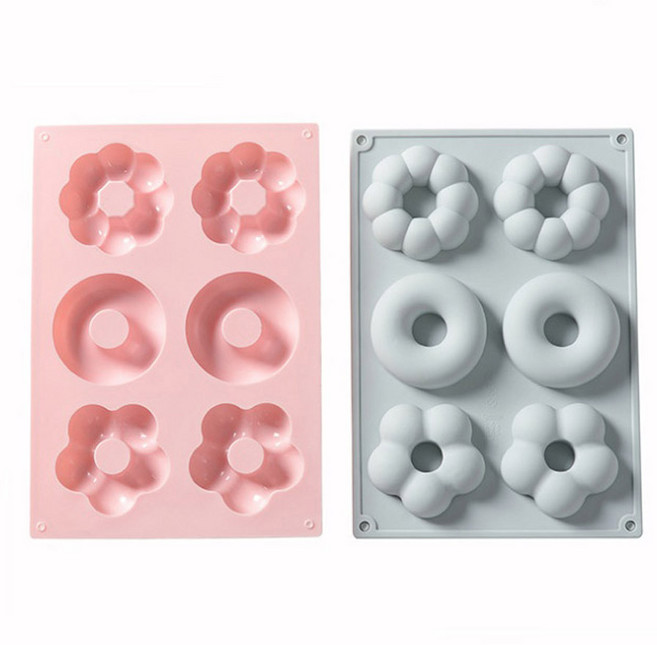 도넛모양 실리콘 몰드 6구 2종 세트, 블루 + 핑크, 1세트
