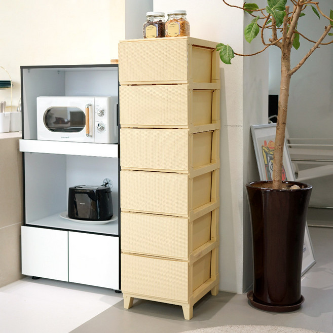 보노하우스 국내 제조 가든 라탄 서랍장 6단, 버터, 6개