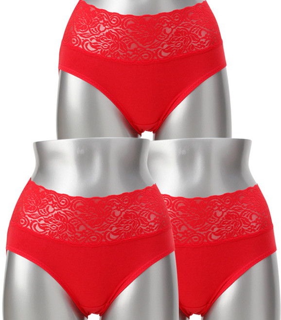 캐리루시 여성용 하이웨스트 복부슬림 레이스면팬티 3P