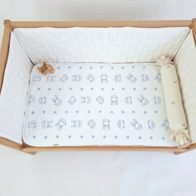 아이레빗 유아용 아이스론 양면 쿨매트 슈퍼퀸 고정끈, 블루토끼, 1개