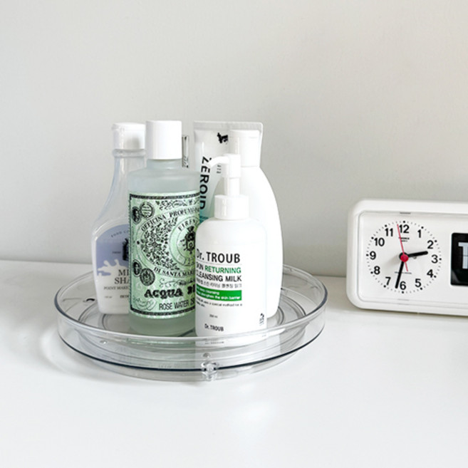 욕실 회전 화장품 정리 트레이 소형, 투명, 1개
