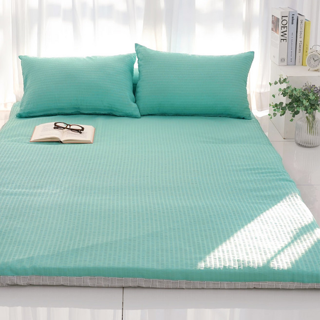 스코홈 국내 제조 여름 냉감 시어서커 홑겹 요커버 + 요솜 세트, 심쿵민트