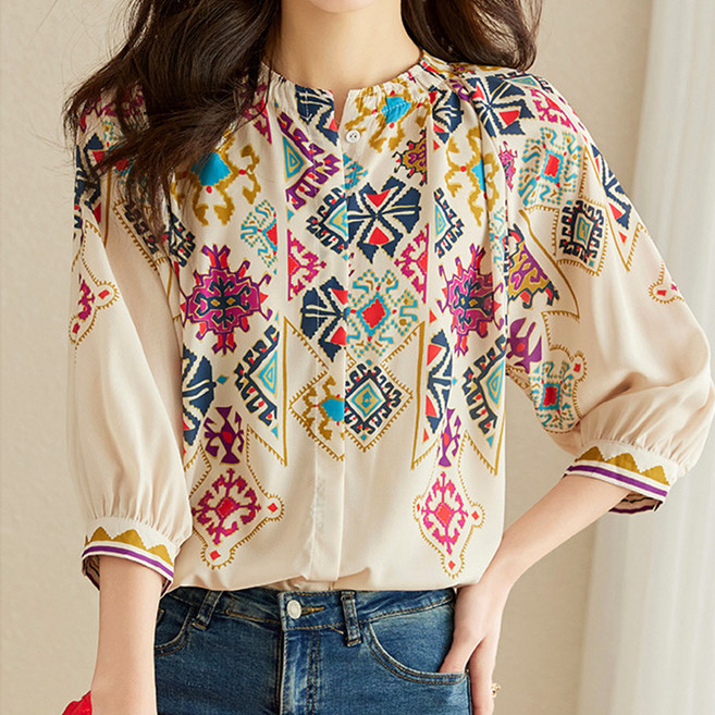 퀸이즈 여성용 에스닉 멀티컬러 블라우스