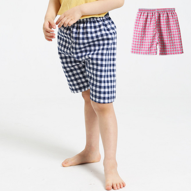 캐리루시 아동용 선염 5부 잔 체크 잠옷 바지 2종 세트