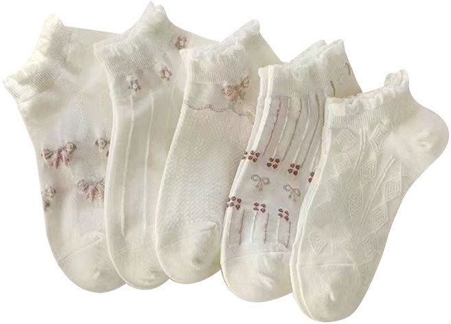 여성용 리본 플라워 프릴 양말 5족세트 AW34