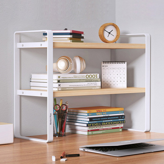 마켓플랜 책상 캐비닛 2단 선반 책꽂이, 우드화이트, 1개