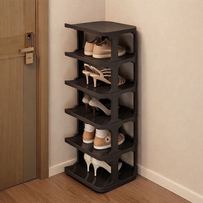 다나셀 공간활용 슬림 튼튼한 현관 신발정리대, 블랙, 6단