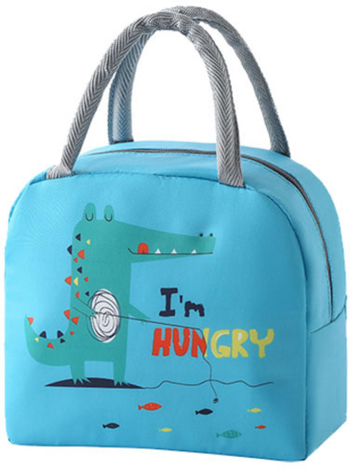 클레어라 귀여운 캐릭터 보온 보냉 학생 도시락 가방, 블루 공룡, 1개