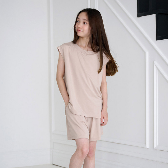 메종마밤 아동용 학생 라운드 민소매 + 바지 잠옷 세트