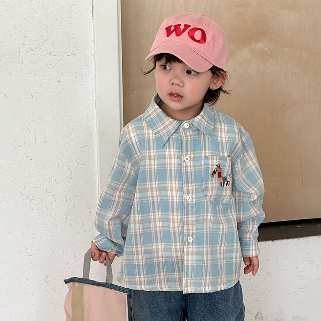 스타빈 아동 아동용 체크패턴 말포켓 긴팔셔츠