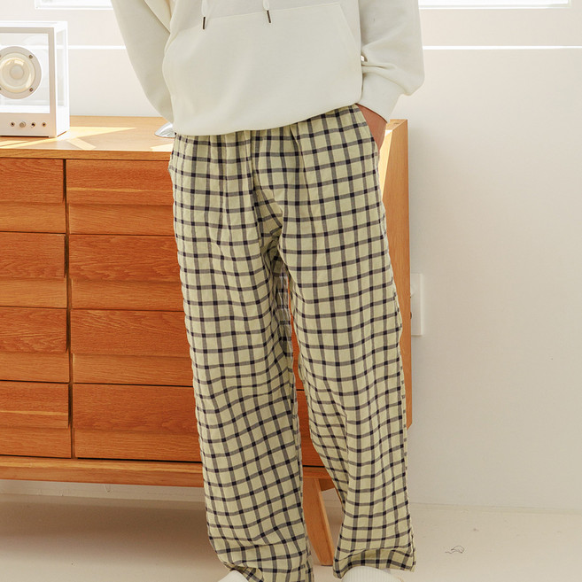 민트코코아 남성용 면체크 9부 파자마 바지