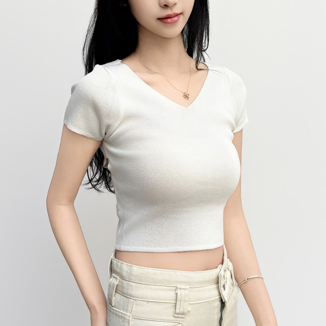 더시럽 여성용 크로스 트임 크롭 반팔 티셔츠