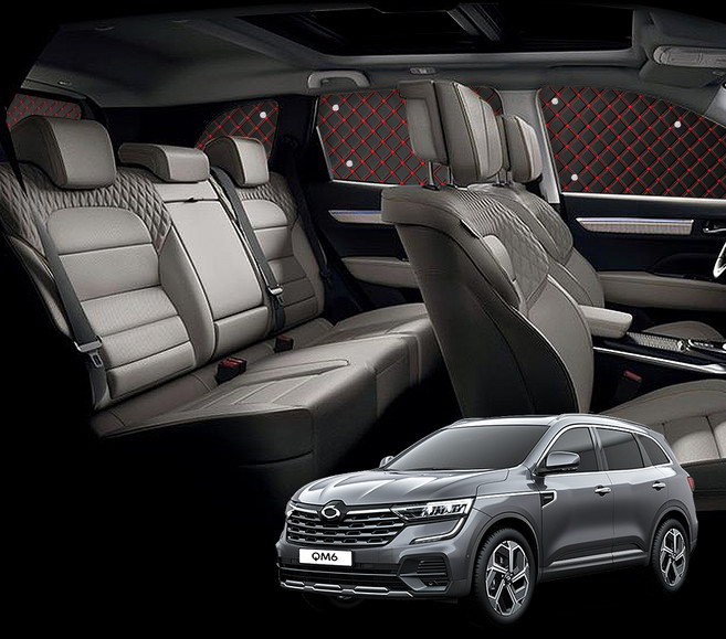 지엠지모터스 QM6 전용 햇빛가리개 차박 커튼 퀼팅 가죽커버 7P 세트, 레드, 1세트