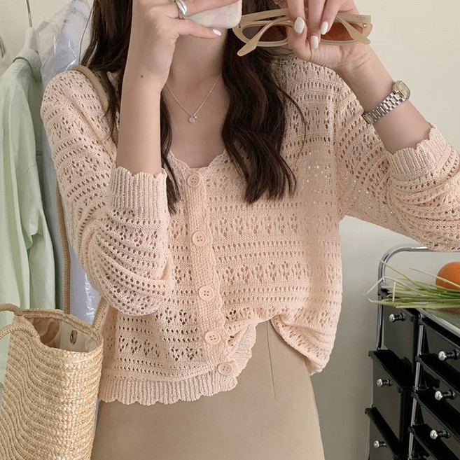 I'M MONG 女款 Miromi 輕量網眼夏季針織開襟衫