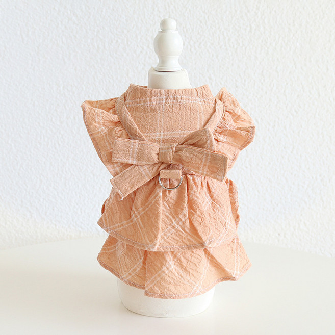 파스텔펫 반려동물 리본 프릴 원피스, 피치, 1개