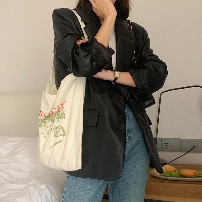 TANIZ 女款Fruity風賓客穿搭基本款半長雙釦皮革夾克