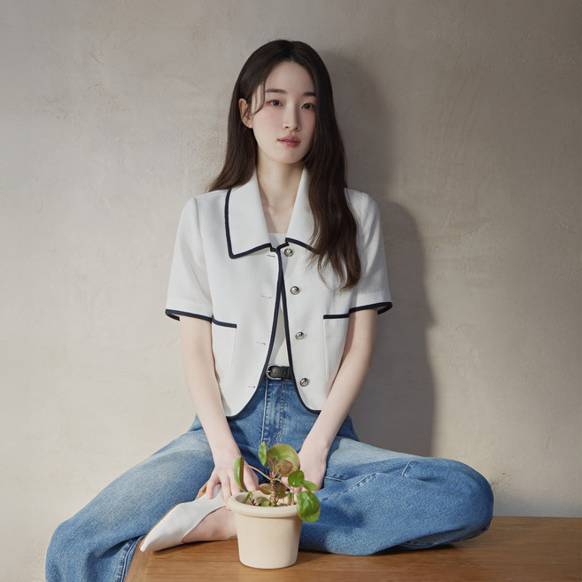 마인드브릿지 여성용 트위드 배색 반팔 자켓 MZJK3212