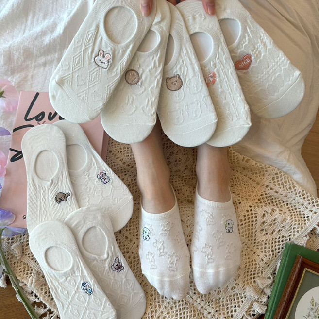 워더미 여성용 썸머 쿨 큐티 캐릭터 자수 덧신 10족 세트 W908