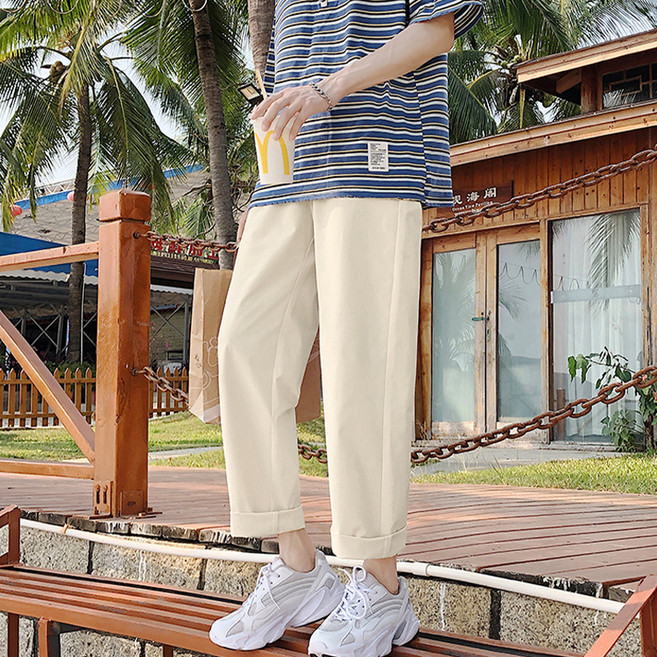 블랙101 남성용 라비로스 9부 세미 와이드 면 팬츠 A234MF00021