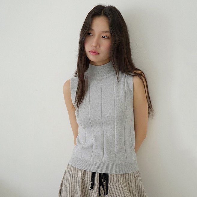 타니즈 여성용 라지에 반목 니트 슬리브리스 나시