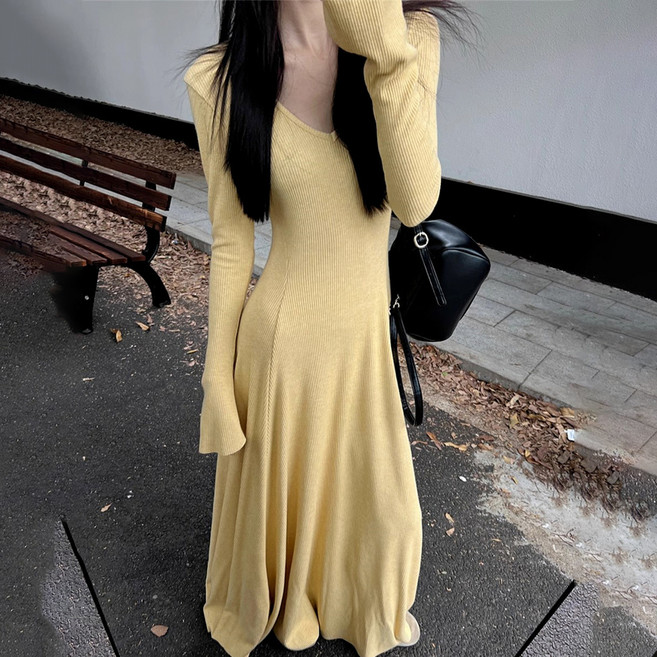 마켓에이 여성용 딥 슬림 롱 니트 원피스 M263-0014