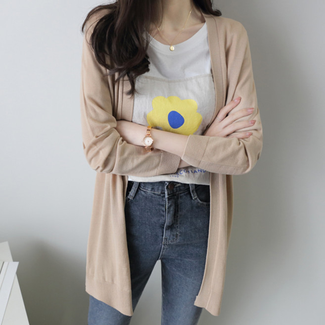 Zenit 女款基本版型V領開襟基本款長版針織衫 Asuron開襟外套